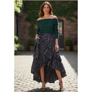 J.Crew Collection Tartan Plaid High Low Wrap Skirt Size 2 Ruffle Taffeta Maxi